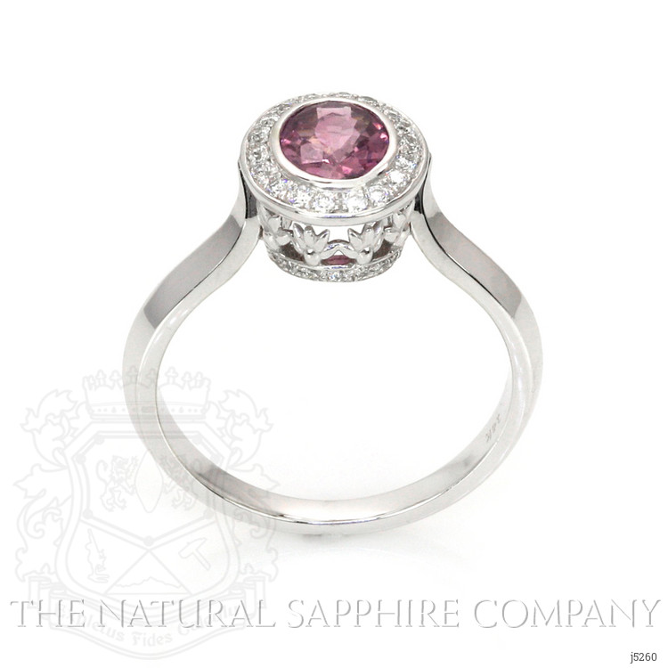 0.62 Ct. Purplish Pink Sapphire and Natural Diamond Halo Ring, 14K White Gold