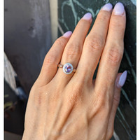 0.62 Ct. Purplish Pink Sapphire and Natural Diamond Halo Ring, 14K White Gold Life Style