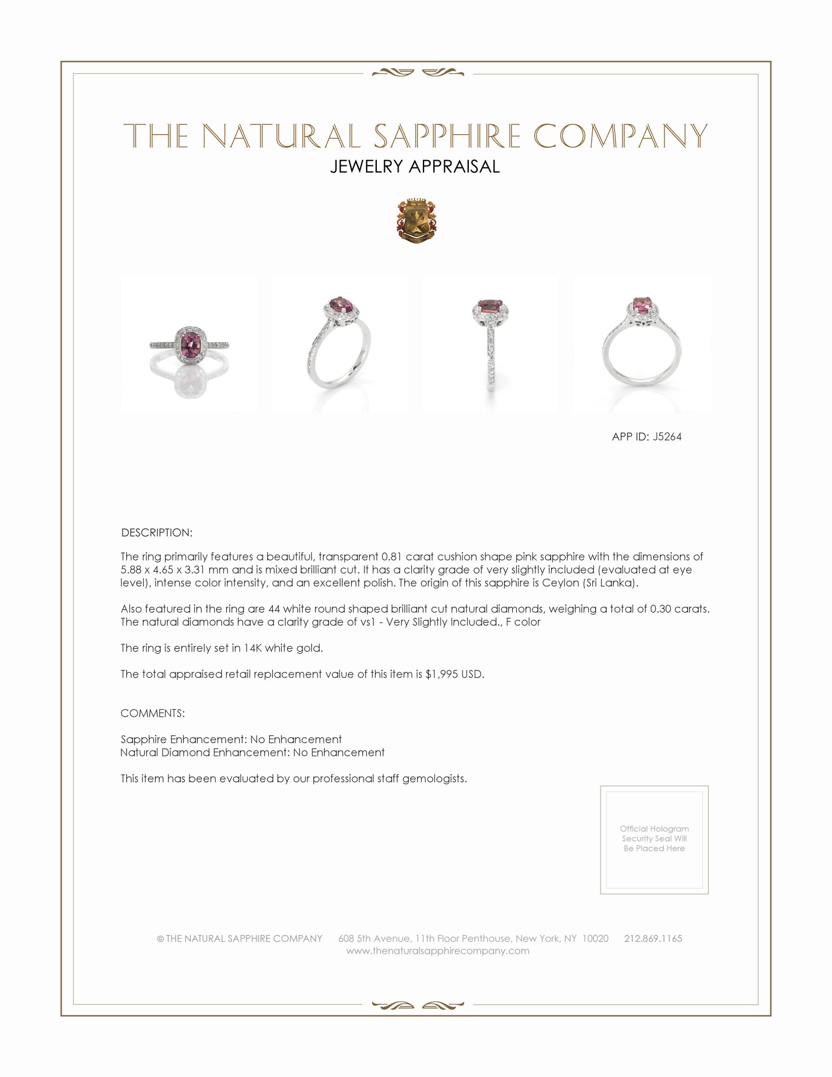 0.81 Ct. Pink Sapphire and Natural Diamond Pave Ring, 14K White Gold