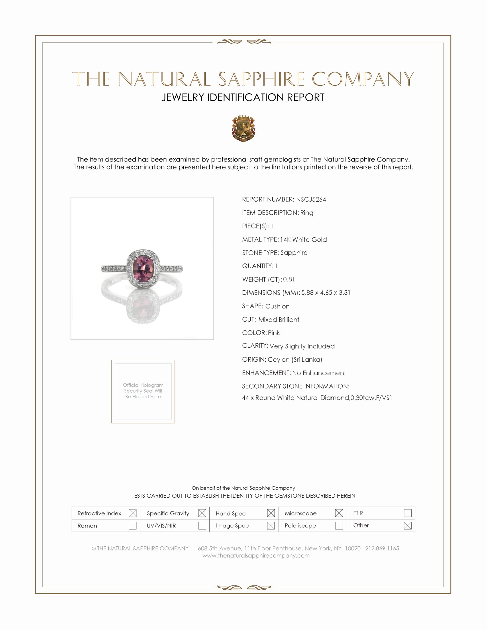 0.81 Ct. Pink Sapphire and Natural Diamond Pave Ring, 14K White Gold