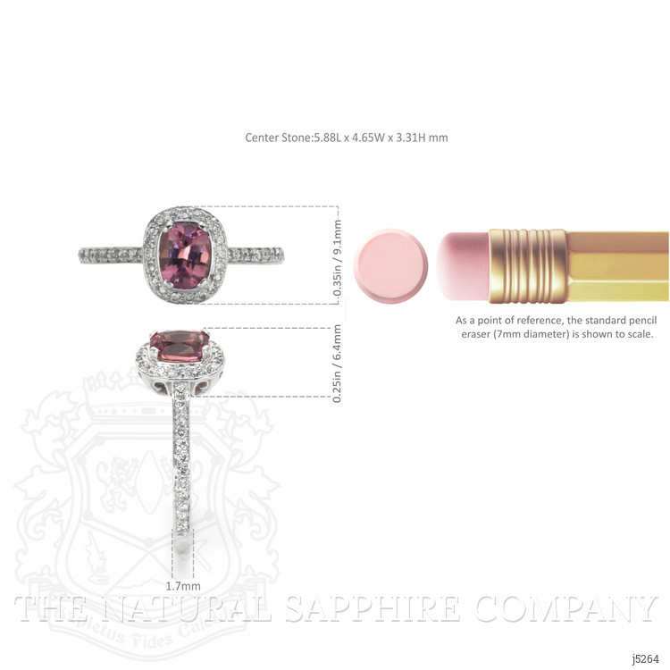 0.81 Ct. Pink Sapphire and Natural Diamond Pave Ring, 14K White Gold