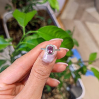 0.81 Ct. Pink Sapphire and Natural Diamond Pave Ring, 14K White Gold Life Style