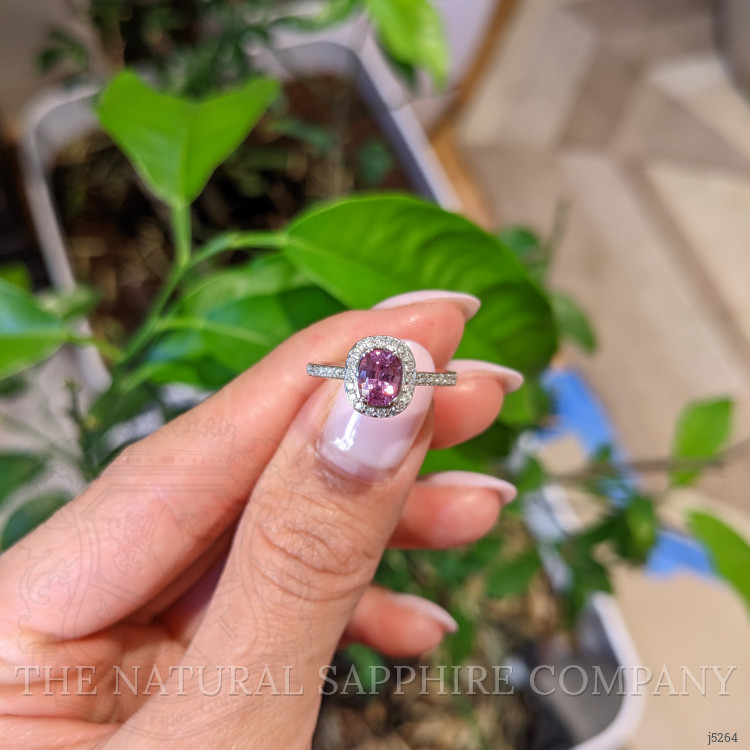 0.81 Ct. Pink Sapphire and Natural Diamond Pave Ring, 14K White Gold