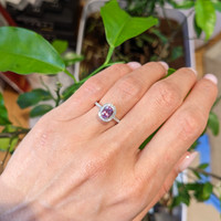 0.81 Ct. Pink Sapphire and Natural Diamond Pave Ring, 14K White Gold Life Style