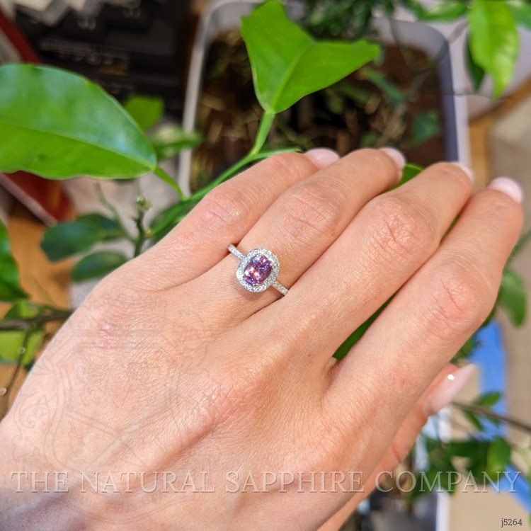 0.81 Ct. Pink Sapphire and Natural Diamond Pave Ring, 14K White Gold