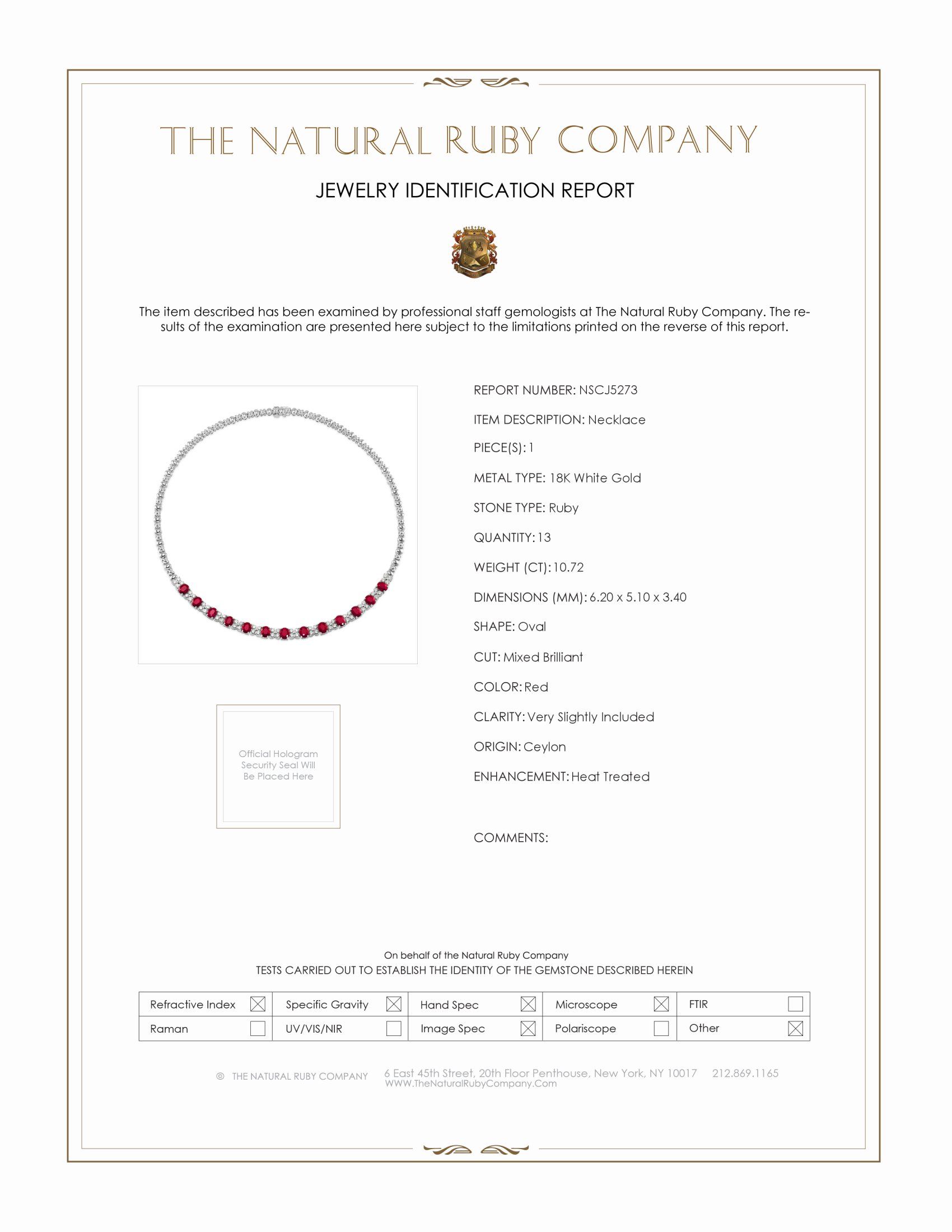 10.72 Ct. Ruby and Natural Diamond Necklace, 18K White Gold