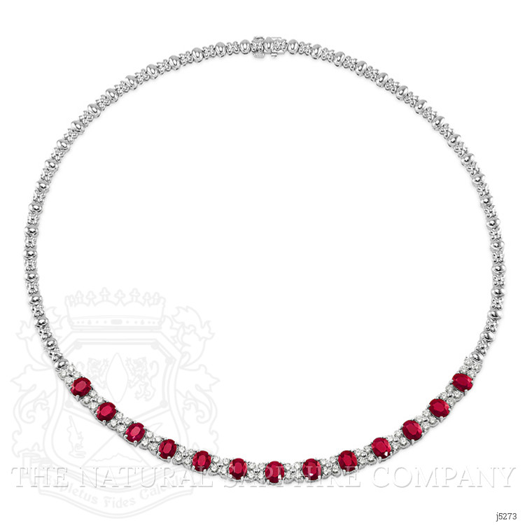 10.72 Ct. Ruby Natural Diamond Necklace, 18K White Gold