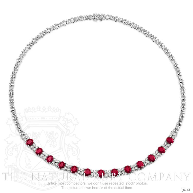 10.72 Ct. Ruby Natural Diamond Necklace, 18K White Gold