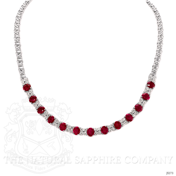 10.72 Ct. Ruby Natural Diamond Necklace, 18K White Gold