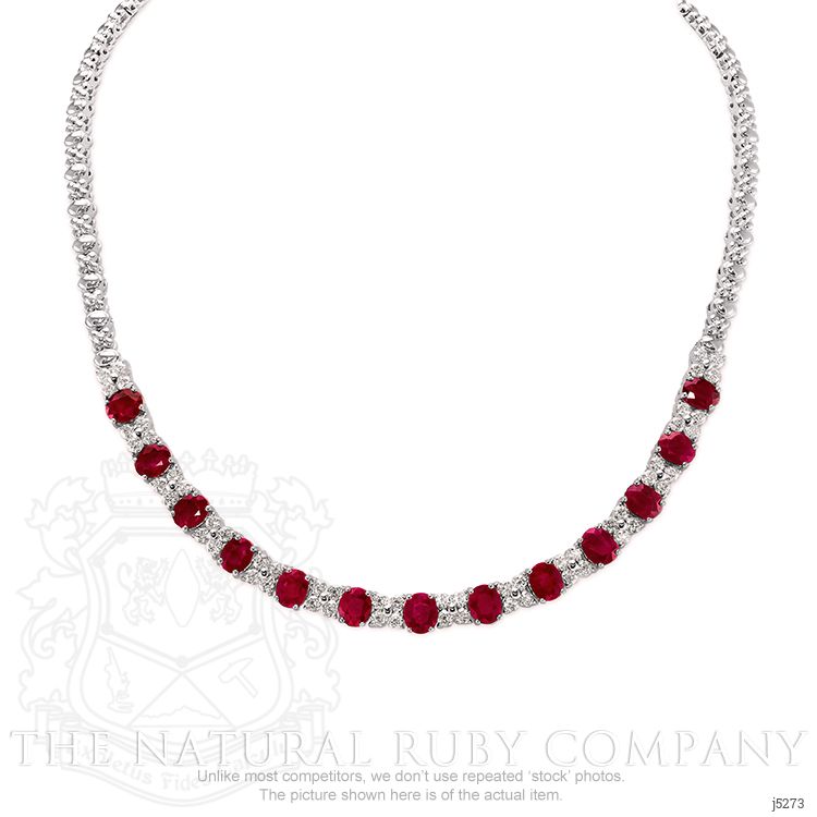 10.72 Ct. Ruby Natural Diamond Necklace, 18K White Gold