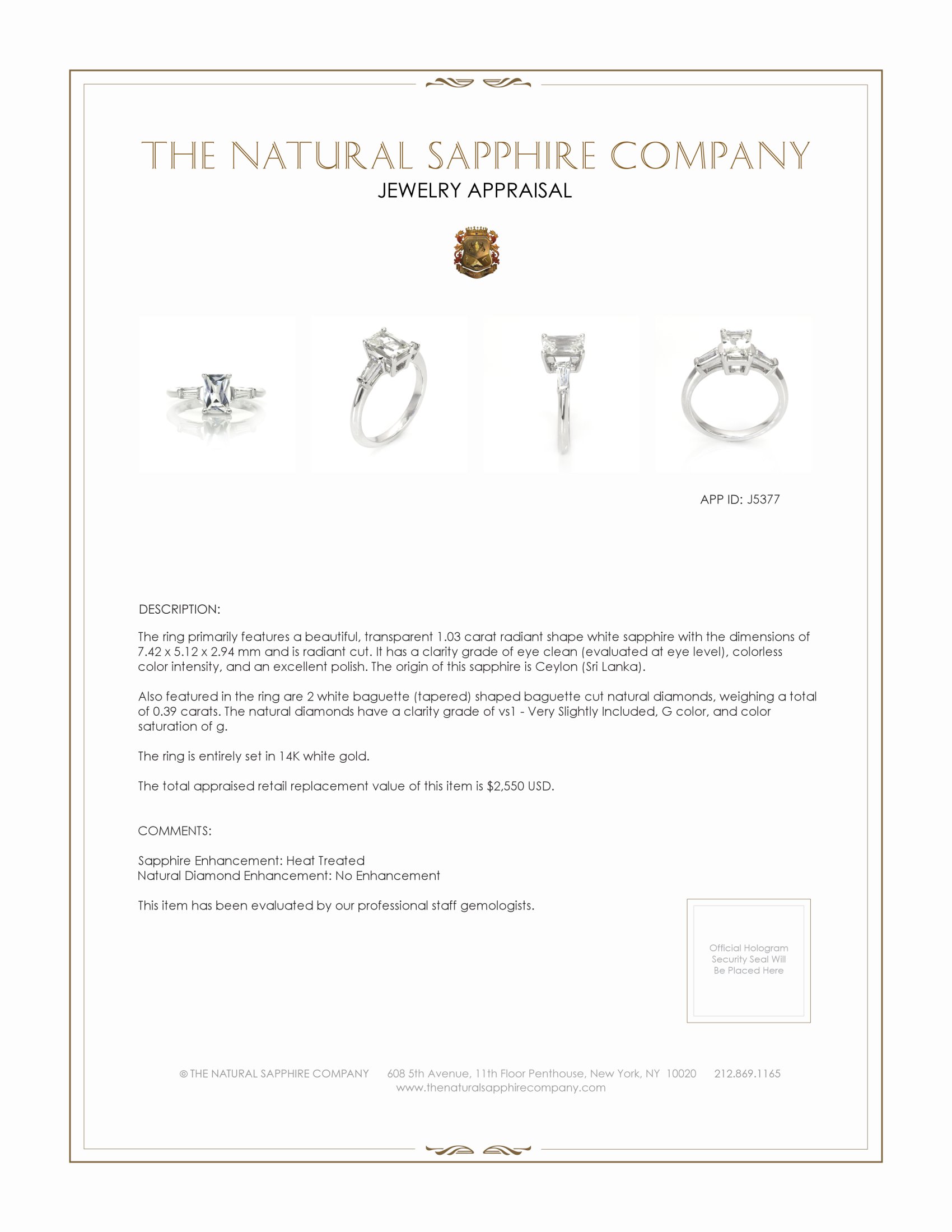 1.03 Ct. White Sapphire and Natural Diamond Three Stone Ring, 14K White Gold