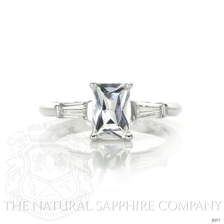 1.03 Ct. White Sapphire and Natural Diamond Three Stone Ring, 14K White Gold