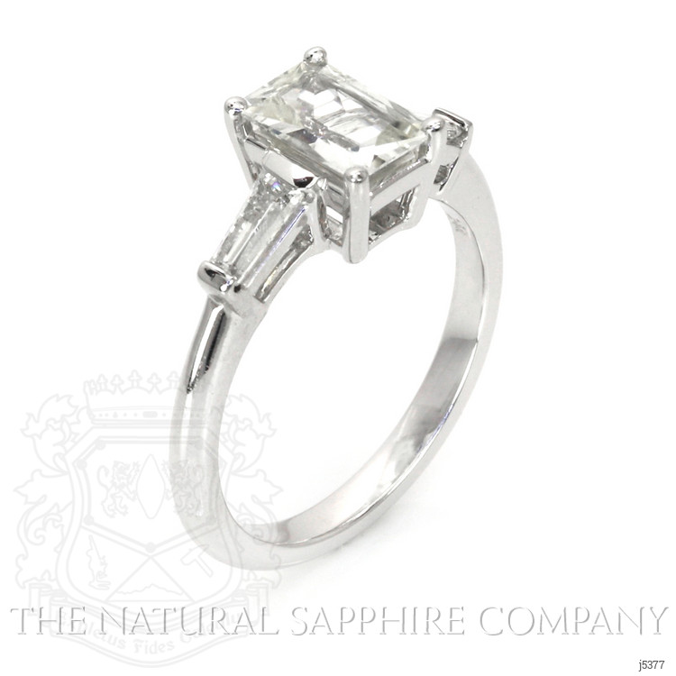 1.03 Ct. White Sapphire and Natural Diamond Three Stone Ring, 14K White Gold