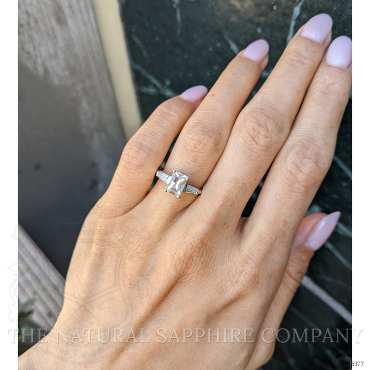 1.03 Ct. White Sapphire and Natural Diamond Three Stone Ring, 14K White Gold