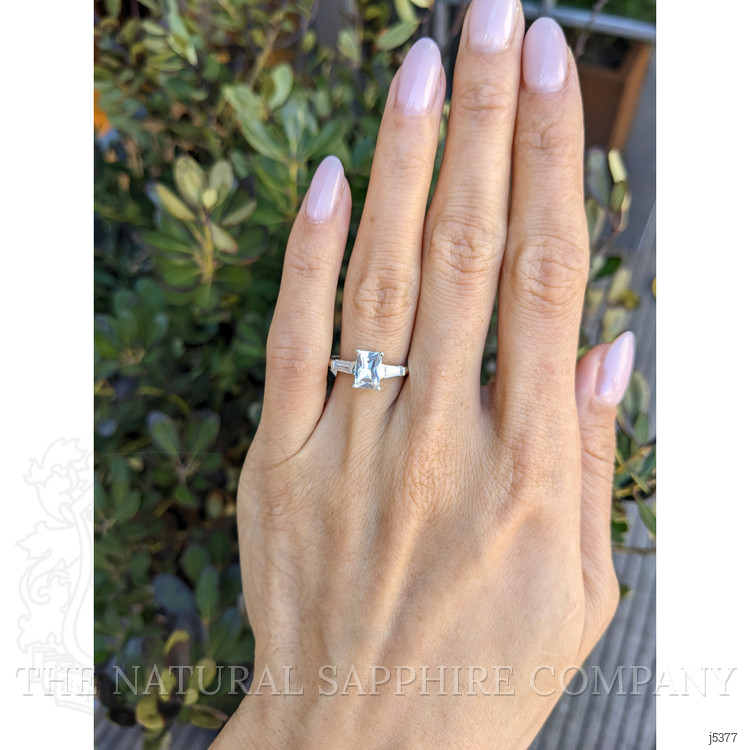 1.03 Ct. White Sapphire and Natural Diamond Three Stone Ring, 14K White Gold