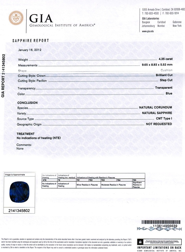 4.35 Ct. Blue Sapphire and Natural Diamond Antique Style Ring, 18K White Gold