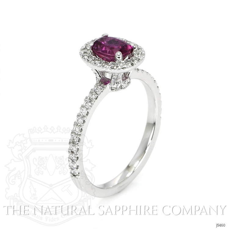 0.95 Ct. Pink Sapphire and Natural Diamond Pave Ring, 14K White Gold