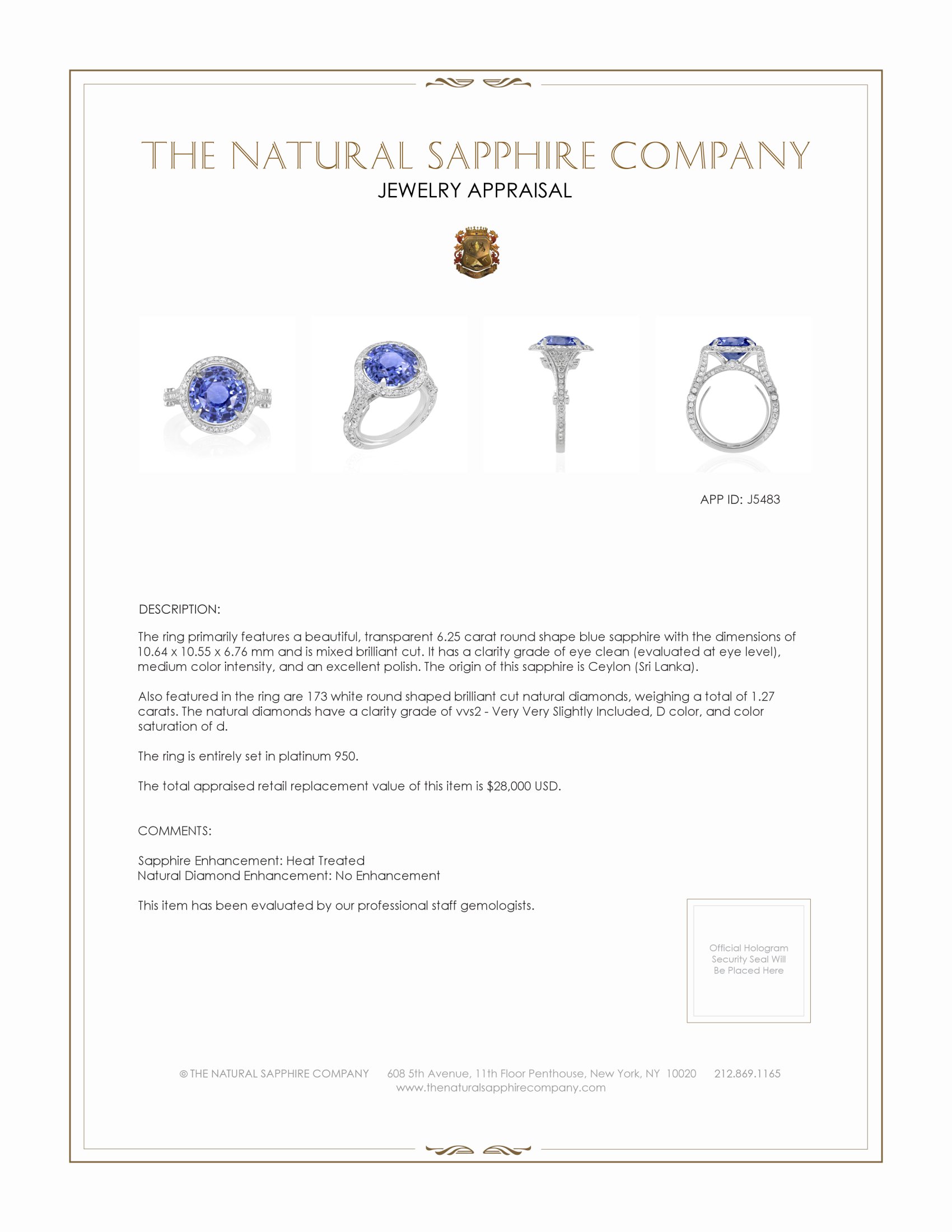 6.25 Ct. Blue Sapphire and Natural Diamond Pave Ring, Platinum 950