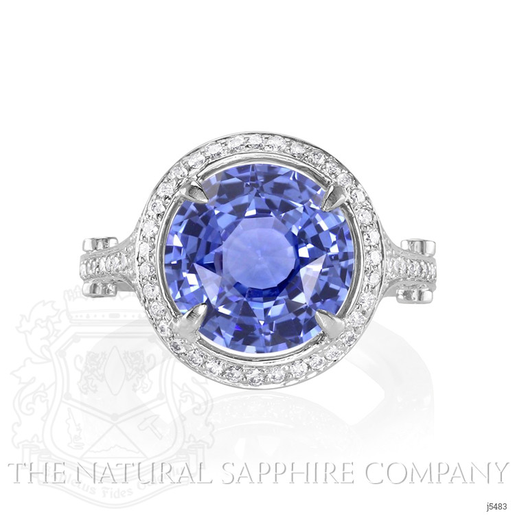 6.25 Ct. Blue Sapphire and Natural Diamond Pave Ring, Platinum 950