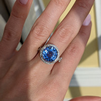 6.25 Ct. Blue Sapphire and Natural Diamond Pave Ring, Platinum 950 Life Style