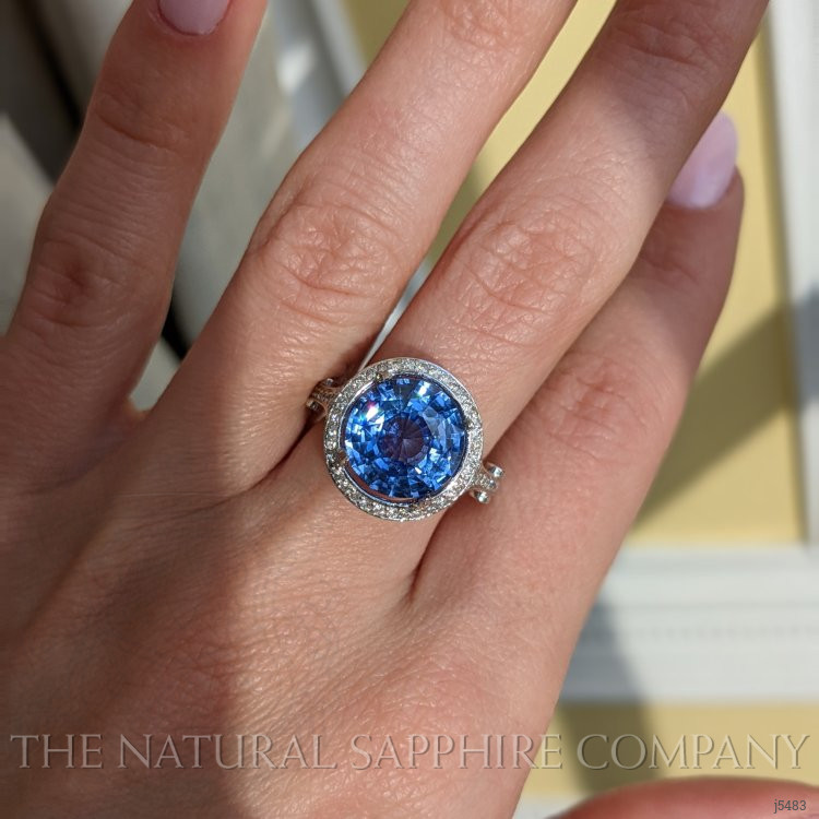 6.25 Ct. Blue Sapphire and Natural Diamond Pave Ring, Platinum 950