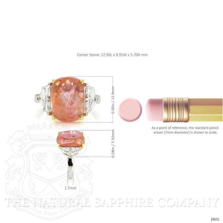 7.60 Ct. Padparadscha Sapphire and Natural Diamond Three Stone Ring, 18K White & Yellow