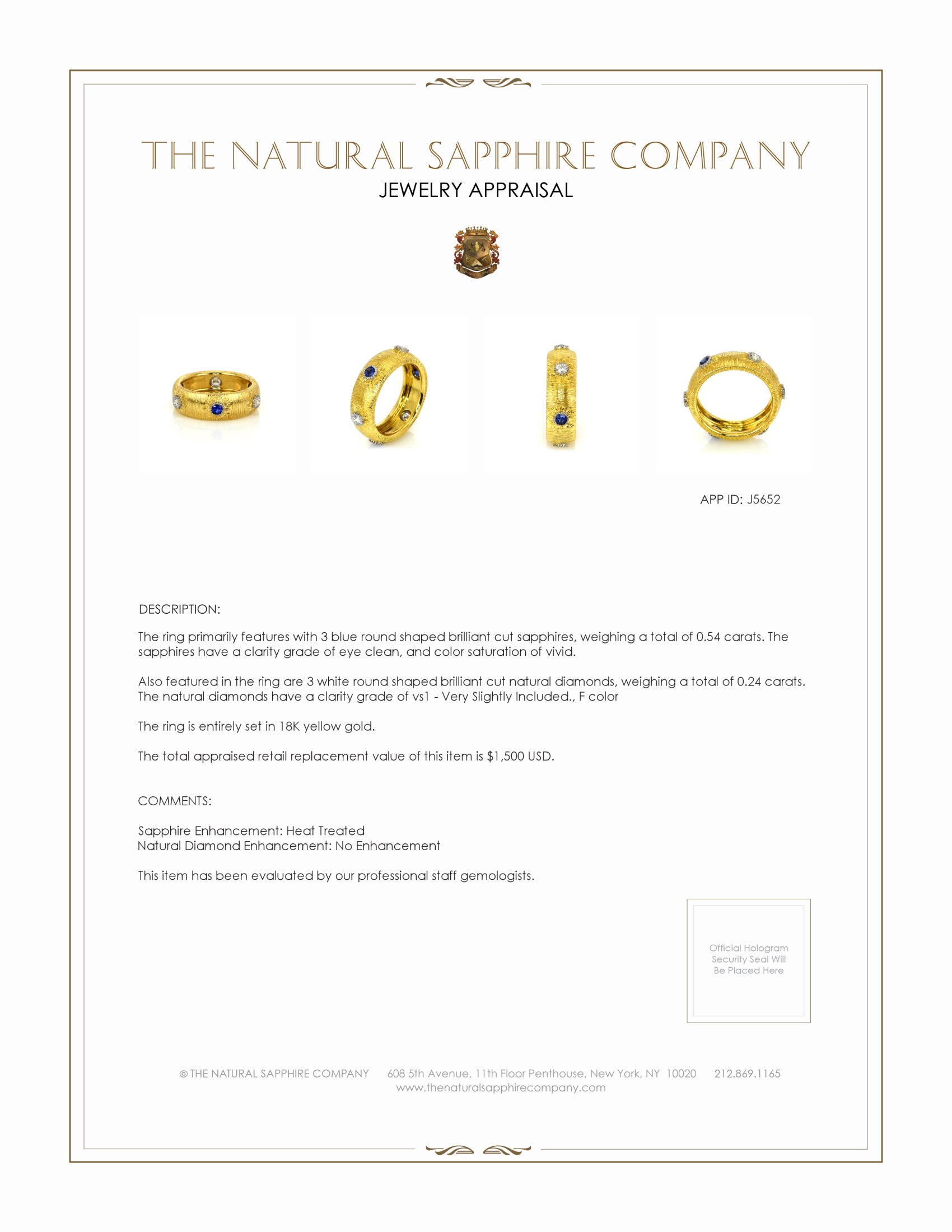 0.54 Ct. Blue Sapphire and Natural Diamond Antique Style Ring, 18K Yellow Gold