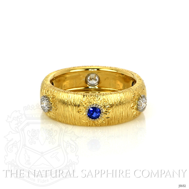 0.54 Ct. Blue Sapphire and Natural Diamond Antique Style Ring, 18K Yellow Gold