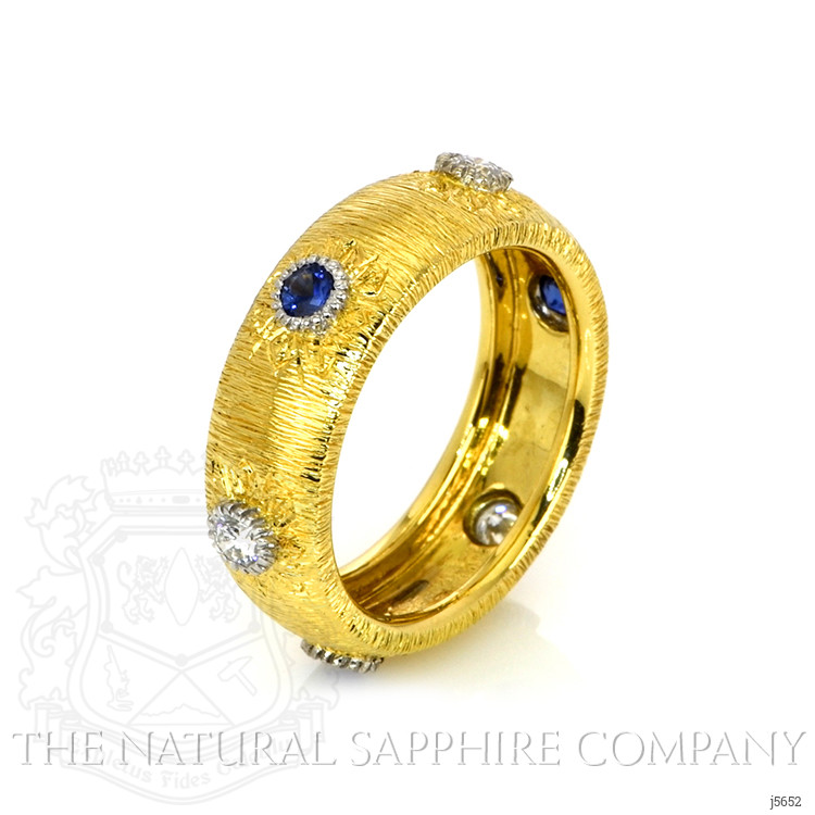 0.54 Ct. Blue Sapphire and Natural Diamond Antique Style Ring, 18K Yellow Gold