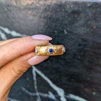0.54 Ct. Blue Sapphire and Natural Diamond Antique Style Ring, 18K Yellow Gold Life Style