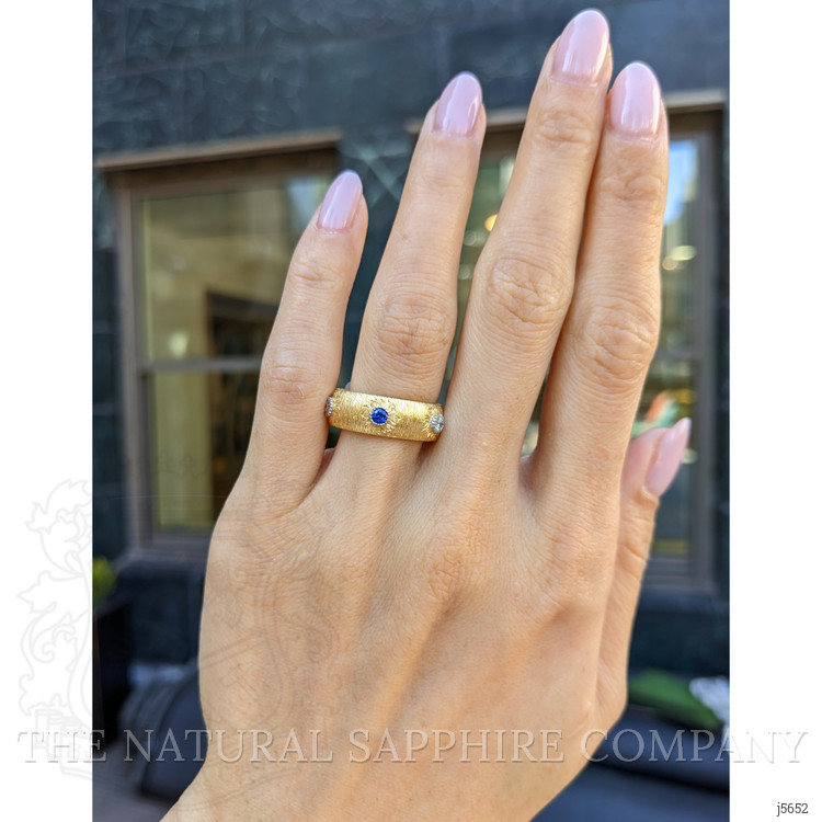 0.54 Ct. Blue Sapphire and Natural Diamond Antique Style Ring, 18K Yellow Gold
