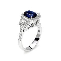 2.05 Ct. Sapphire Natural Diamond Antique Style Ring, 18K White Gold Image