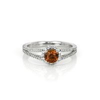 0.70 Ct. Reddish Orange Sapphire and Natural Diamond Pave Ring, 14K White Gold Video