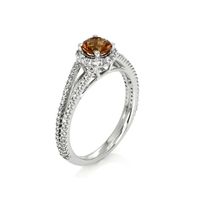 0.70 Ct. Reddish Orange Sapphire and Natural Diamond Pave Ring, 14K White Gold Image