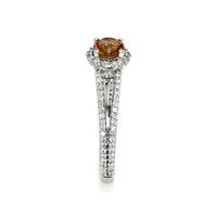 0.70 Ct. Reddish Orange Sapphire and Natural Diamond Pave Ring, 14K White Gold Image