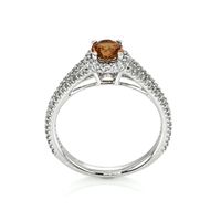 0.70 Ct. Reddish Orange Sapphire and Natural Diamond Pave Ring, 14K White Gold Image