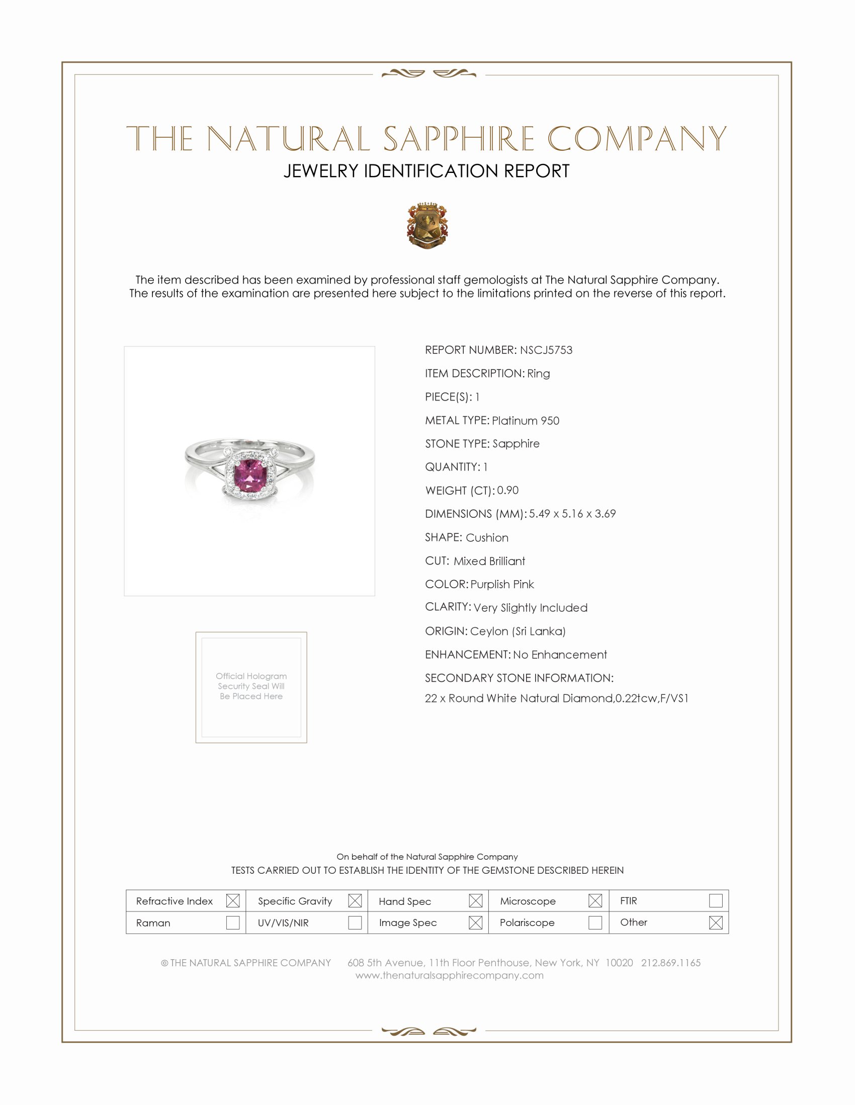 0.90 Ct. Purplish Pink Sapphire and Natural Diamond Antique Style Ring, Platinum 950