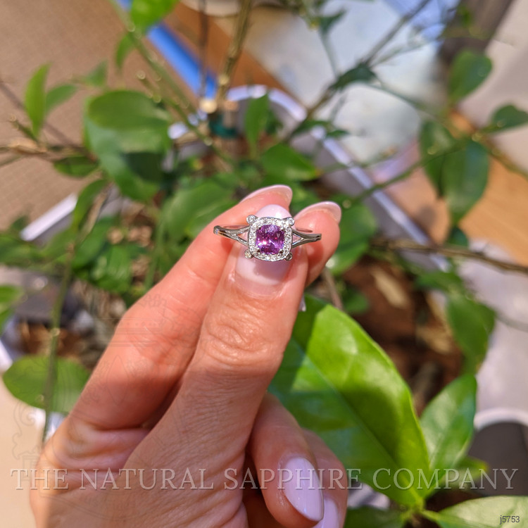 0.90 Ct. Purplish Pink Sapphire and Natural Diamond Antique Style Ring, Platinum 950