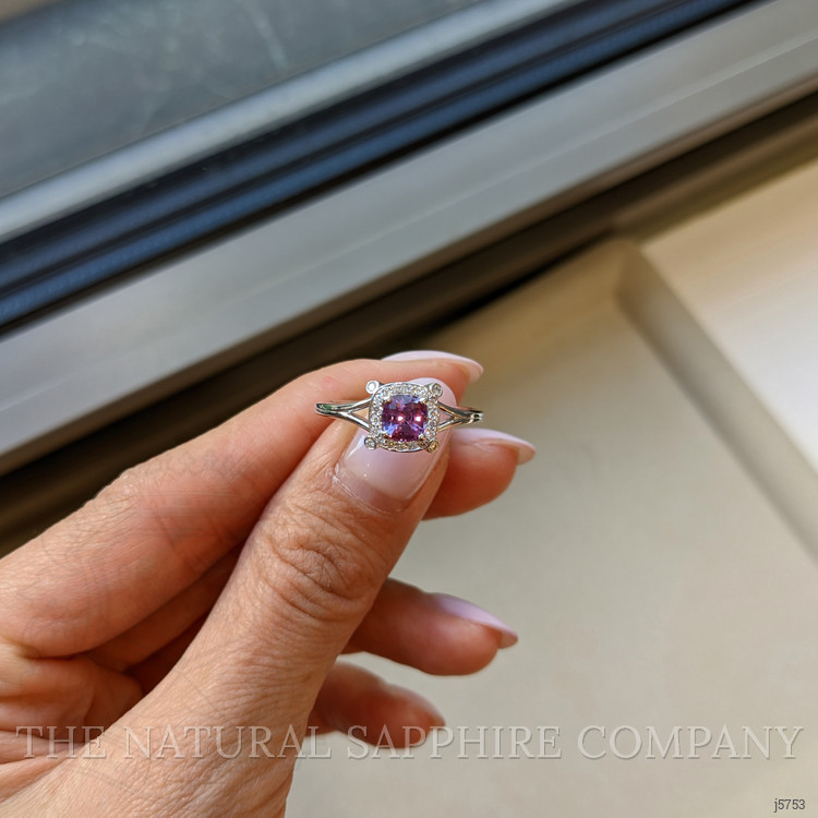 0.90 Ct. Purplish Pink Sapphire and Natural Diamond Antique Style Ring, Platinum 950