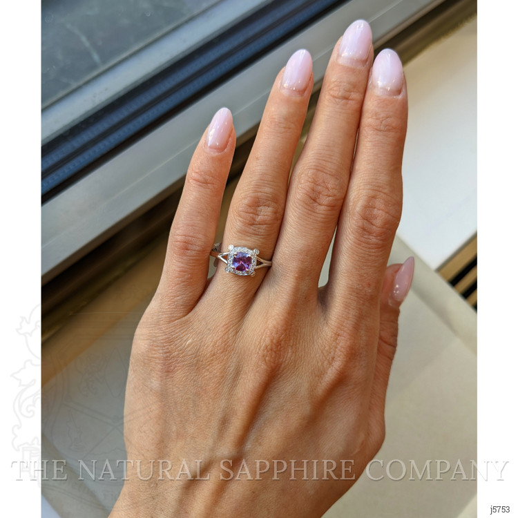 0.90 Ct. Purplish Pink Sapphire and Natural Diamond Antique Style Ring, Platinum 950