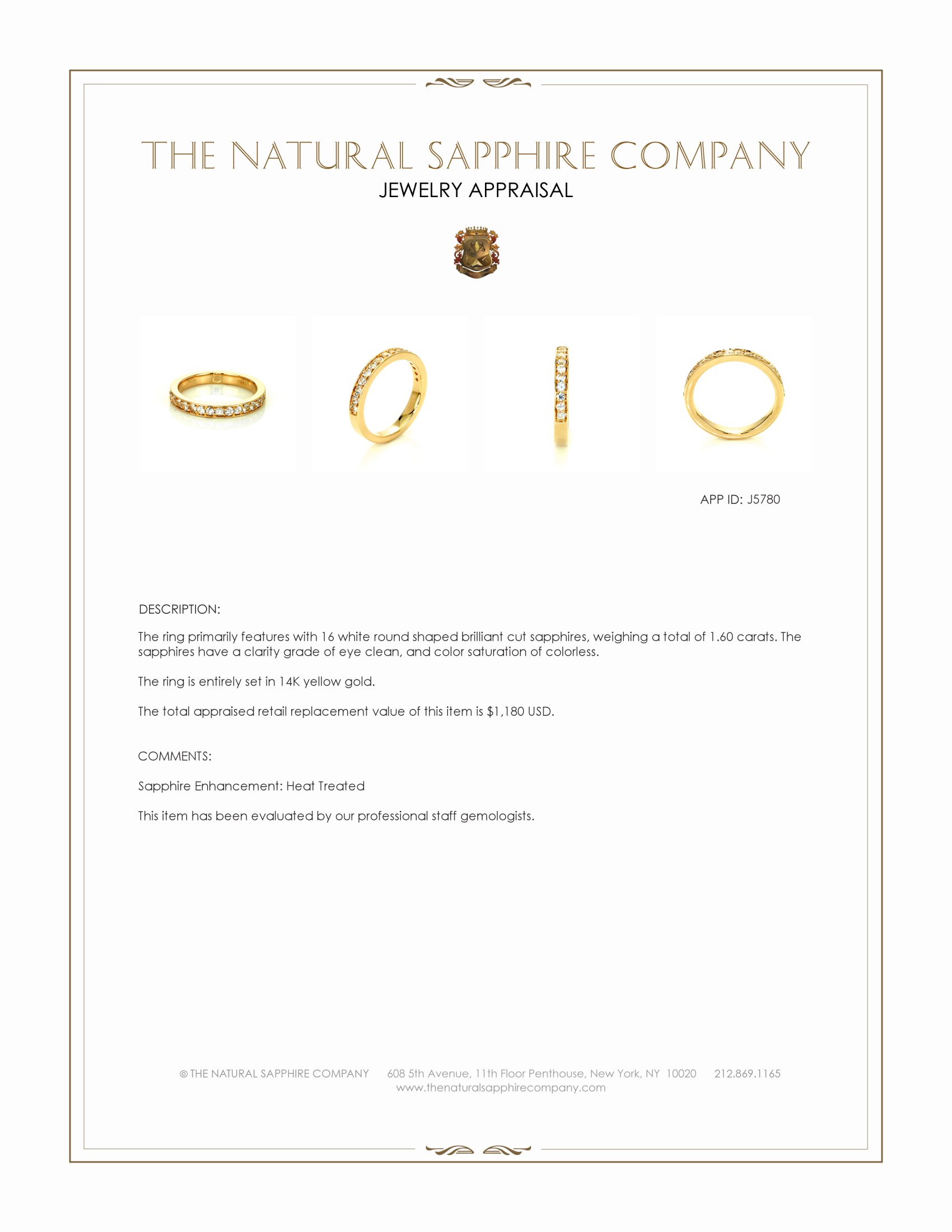 1.60 Ct. White Sapphire Pave Ring, 14K Yellow Gold