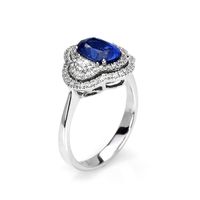 1.80 Ct. Blue Sapphire and Natural Diamond Antique Style Ring, 18K White Gold Image