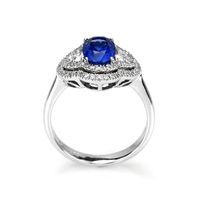 1.80 Ct. Blue Sapphire and Natural Diamond Antique Style Ring, 18K White Gold Image