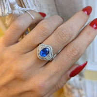 1.80 Ct. Blue Sapphire and Natural Diamond Antique Style Ring, 18K White Gold Life Style