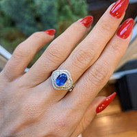 1.80 Ct. Blue Sapphire and Natural Diamond Antique Style Ring, 18K White Gold Life Style