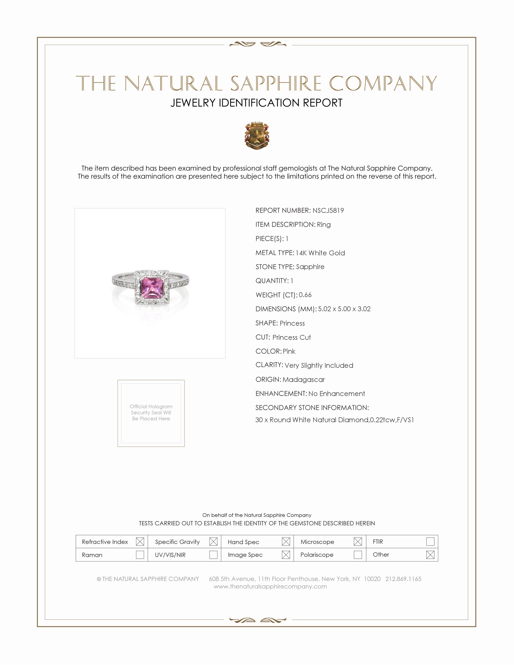 0.66 Ct. Pink Sapphire and Natural Diamond Pave Ring, 14K White Gold