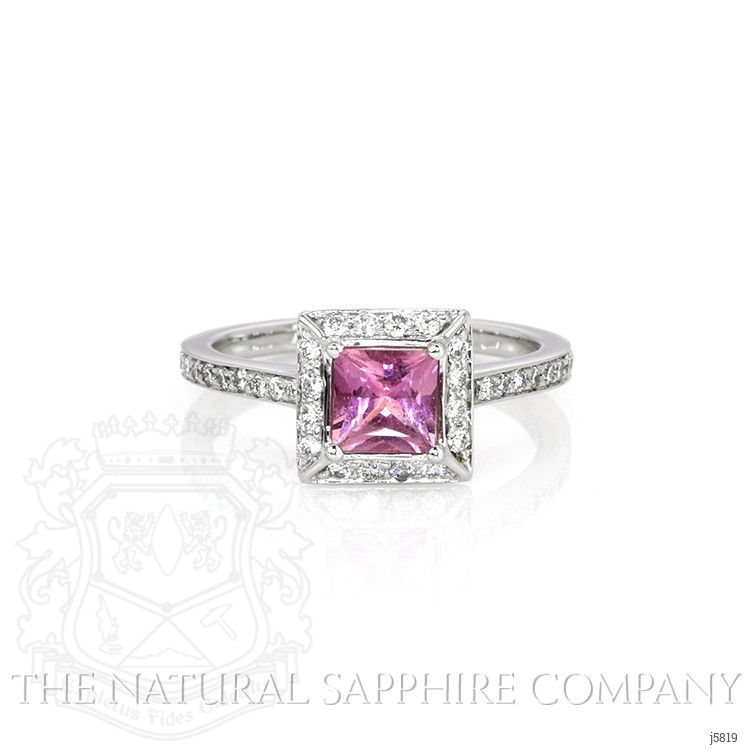 0.66 Ct. Pink Sapphire and Natural Diamond Pave Ring, 14K White Gold