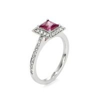 0.66 Ct. Pink Sapphire and Natural Diamond Pave Ring, 14K White Gold Image