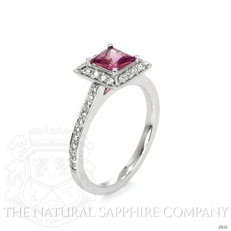 0.66 Ct. Pink Sapphire and Natural Diamond Pave Ring, 14K White Gold