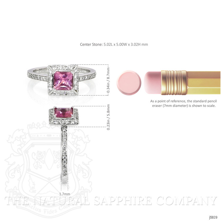 0.66 Ct. Pink Sapphire and Natural Diamond Pave Ring, 14K White Gold